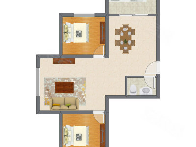 2室2厅 90.28平米户型图