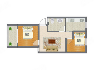 2室1厅 69.22平米户型图