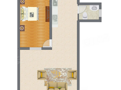 1室1厅 55.11平米户型图