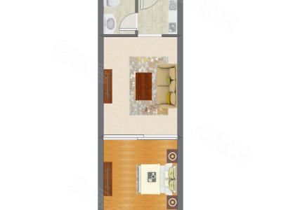 1室1厅 58.27平米户型图