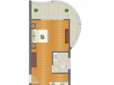 1室1厅 45.41平米户型图