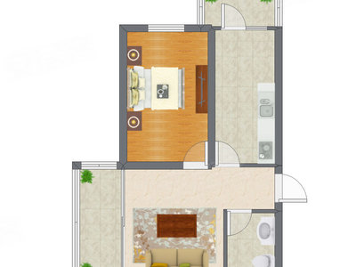 1室1厅 64.00平米户型图