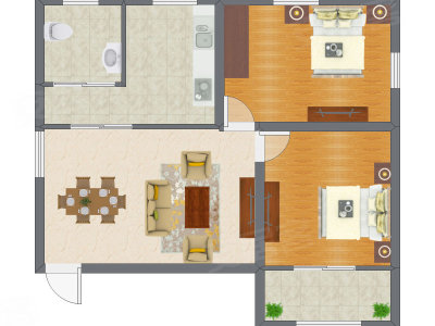 2室1厅 62.12平米户型图