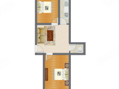 2室1厅 39.67平米户型图