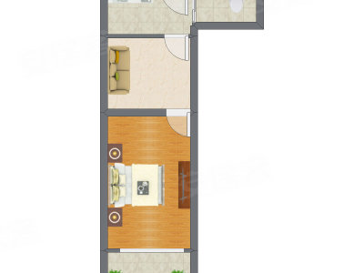 1室1厅 43.67平米户型图