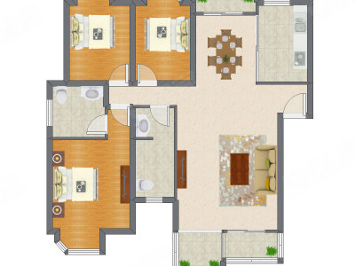 3室2厅 124.31平米户型图