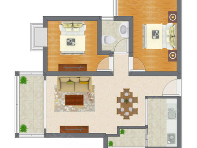 2室2厅 75.32平米户型图