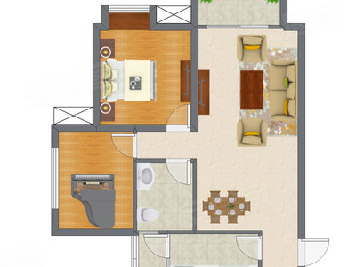 1室2厅 73.17平米户型图