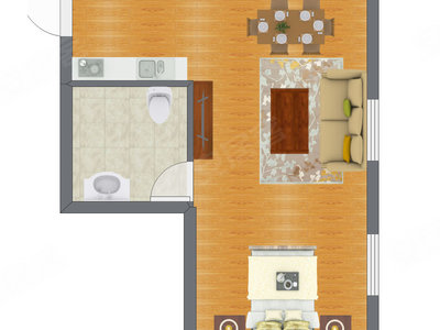1室1厅 53.54平米户型图