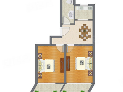 2室1厅 70.28平米户型图
