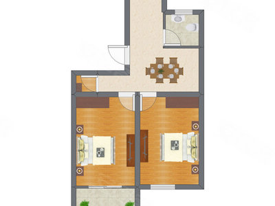 2室1厅 44.28平米户型图