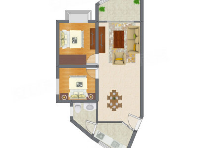 2室2厅 50.15平米户型图