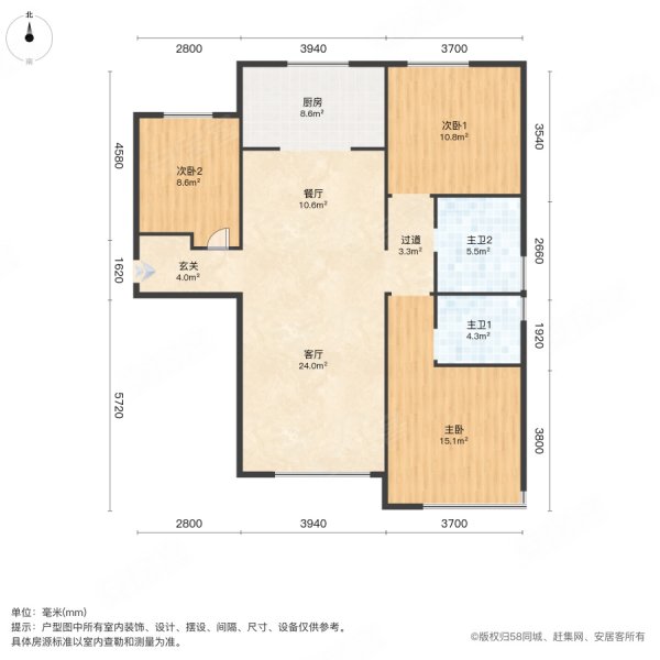 融创中园3室2厅1卫101㎡南北85.8万