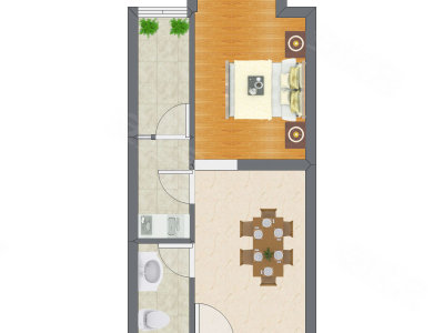 1室1厅 45.73平米户型图