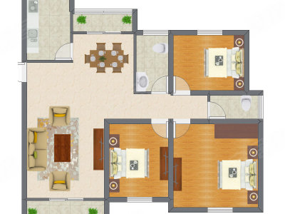 3室2厅 156.70平米户型图