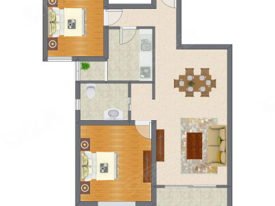 2室2厅 95.18平米户型图