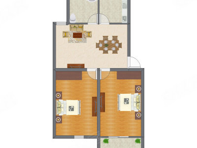 2室1厅 69.25平米户型图