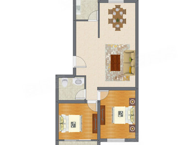 2室2厅 90.71平米户型图