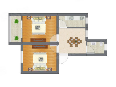 2室1厅 32.61平米户型图