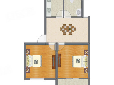 2室1厅 54.59平米户型图