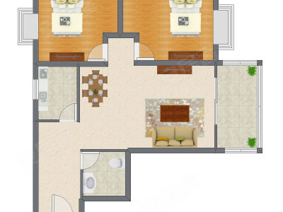 2室2厅 97.10平米户型图
