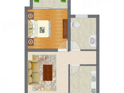 1室1厅 71.00平米户型图