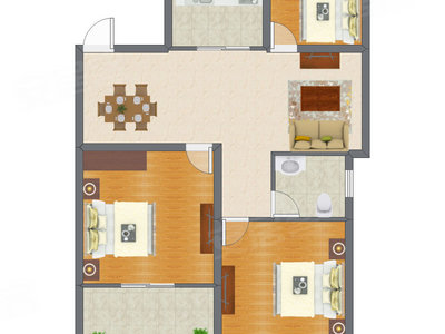 3室2厅 96.38平米户型图