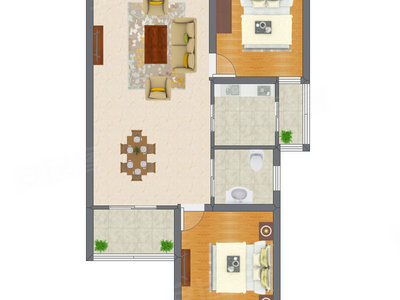 2室2厅 64.46平米户型图