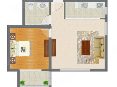 1室1厅 72.60平米户型图