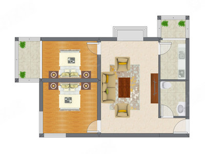 2室1厅 59.11平米