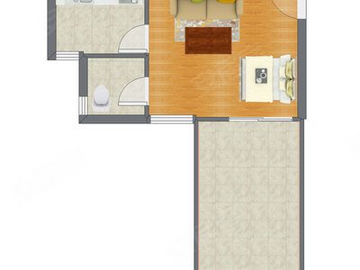 1室2厅 36.51平米户型图
