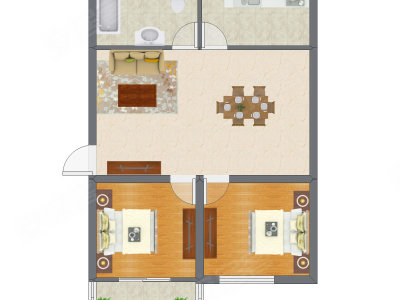 2室1厅 59.57平米户型图