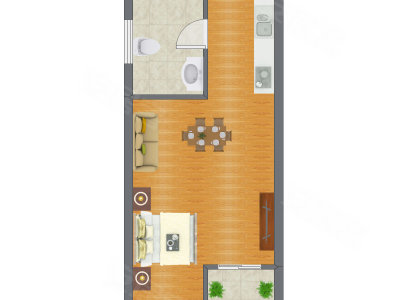 1室1厅 31.92平米户型图