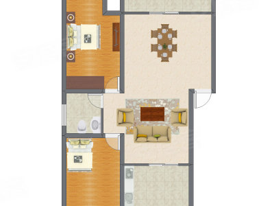2室1厅 83.63平米户型图