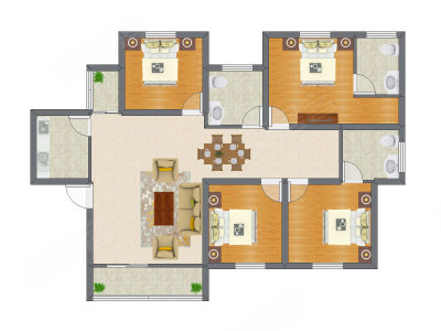 4室2厅 99.79平米户型图