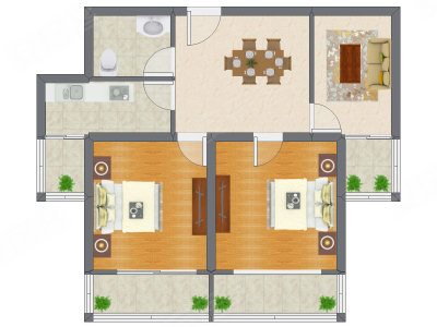 2室2厅 103.55平米户型图