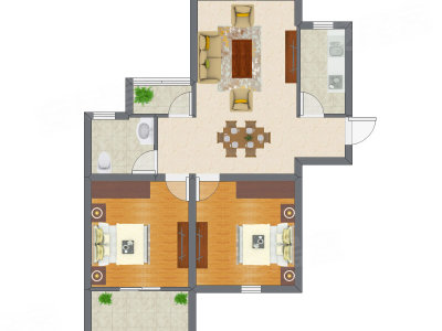 2室2厅 65.40平米户型图