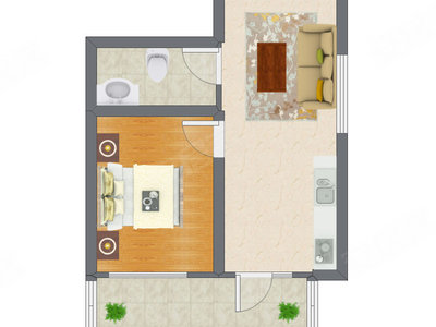 1室1厅 40.47平米户型图
