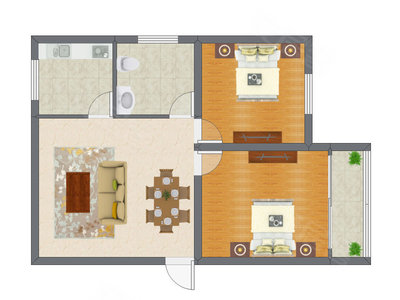 2室2厅 60.36平米户型图