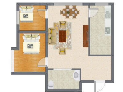 2室2厅 62.57平米户型图