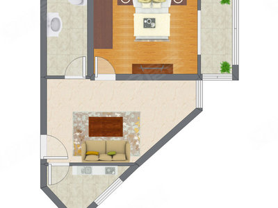 1室1厅 60.71平米户型图