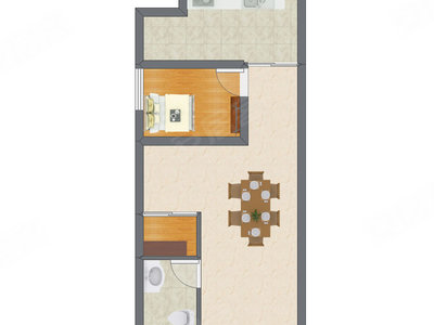 1室1厅 40.28平米户型图