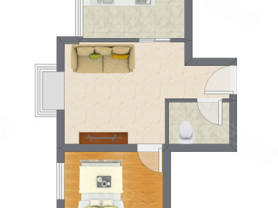 1室1厅 49.46平米户型图
