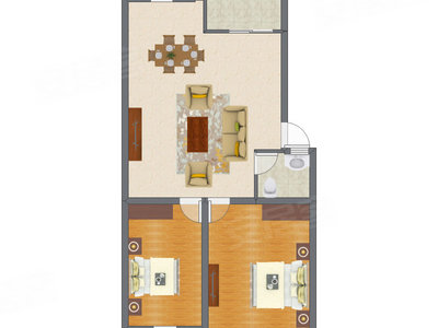 2室1厅 75.58平米户型图