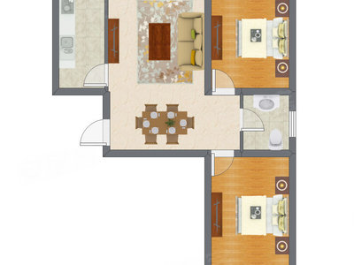 2室2厅 73.13平米户型图