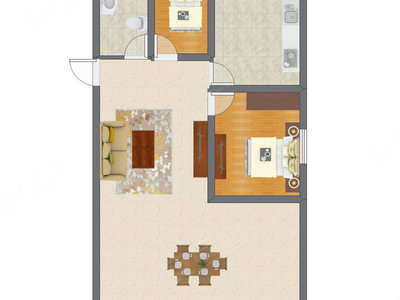 2室2厅 74.36平米户型图