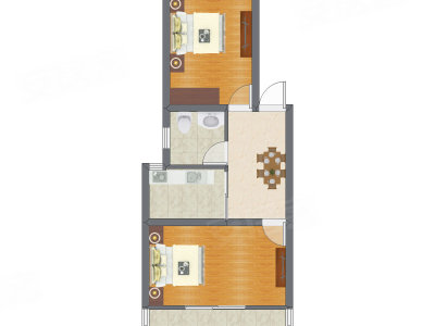 2室1厅 52.54平米户型图