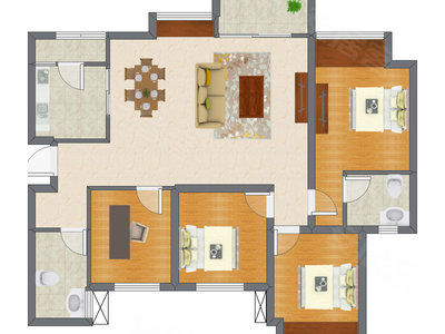 2室2厅 90.18平米户型图