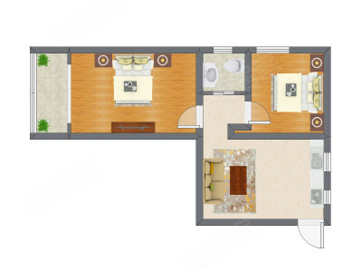 2室1厅 71.75平米户型图
