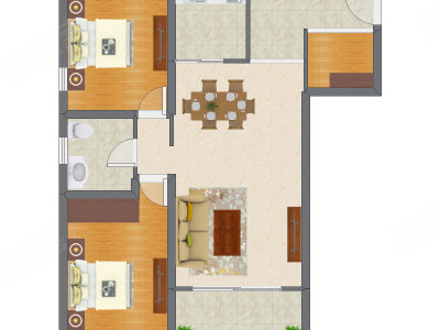 2室2厅 77.47平米户型图